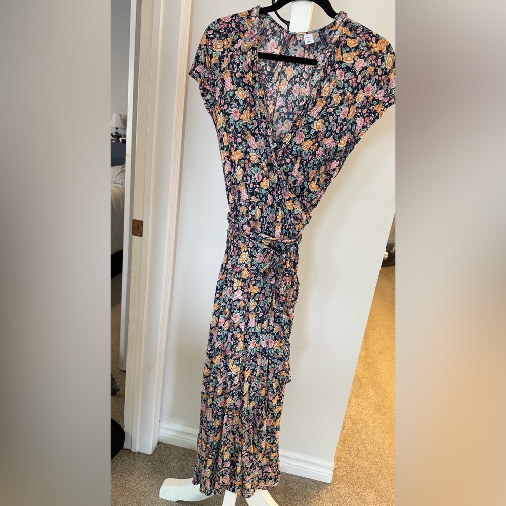 Old Navy Floral Maxi Dress in Navy with Pink & Yellow Flowers
